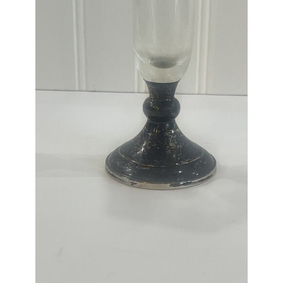 Vintage Web Pewter & Etched Crystal Bud Vase Scalloped Edge Wheat Design 11" - Picture 2 of 7